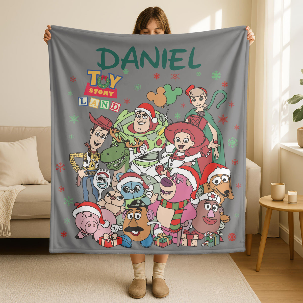 Custom Disney Toy Story Christmas Blanket, Personalized Name Toy and Story Blanket, Disney Pixar Christmas Blanket, Disney Toy Story Blanket