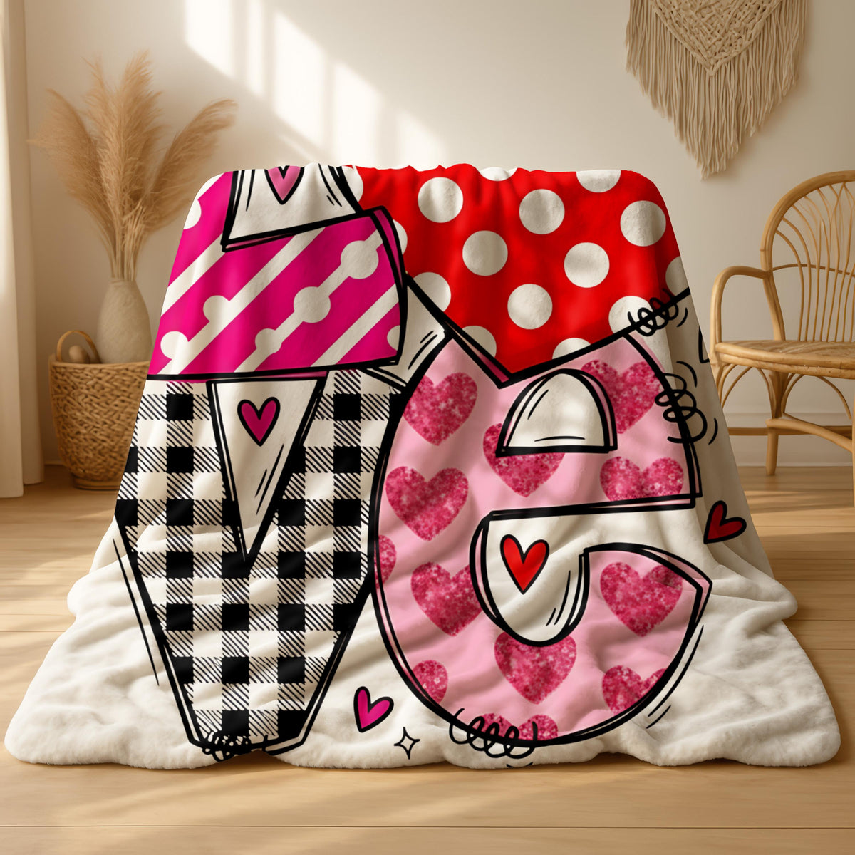 Polka Dot Pattern Love Valentine Blanket, Love Blanket, Perfect Gift for Couples, Valentines Day Blanket, Anniversary Gifts, Gift for Her