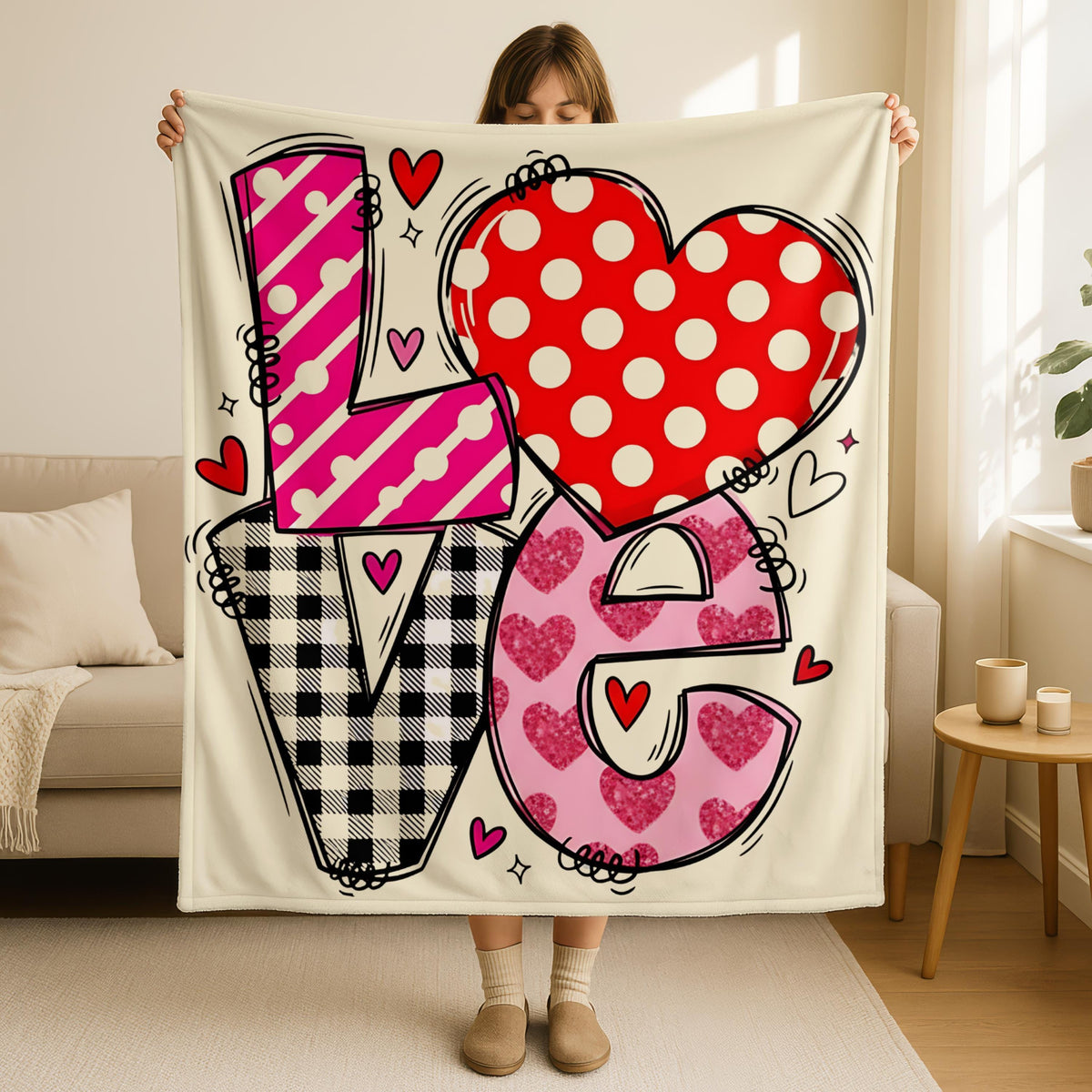 Polka Dot Pattern Love Valentine Blanket, Love Blanket, Perfect Gift for Couples, Valentines Day Blanket, Anniversary Gifts, Gift for Her