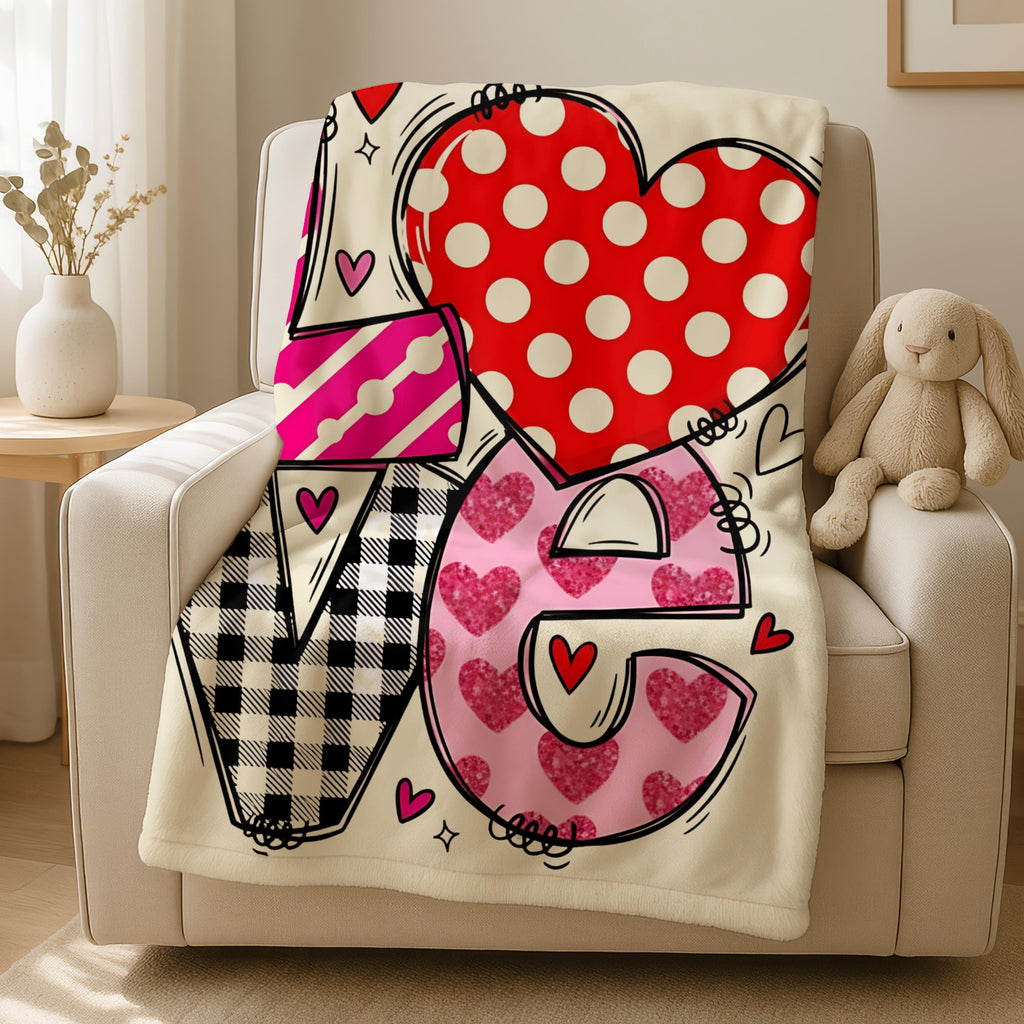 Polka Dot Pattern Love Valentine Blanket, Love Blanket, Perfect Gift for Couples, Valentines Day Blanket, Anniversary Gifts, Gift for Her