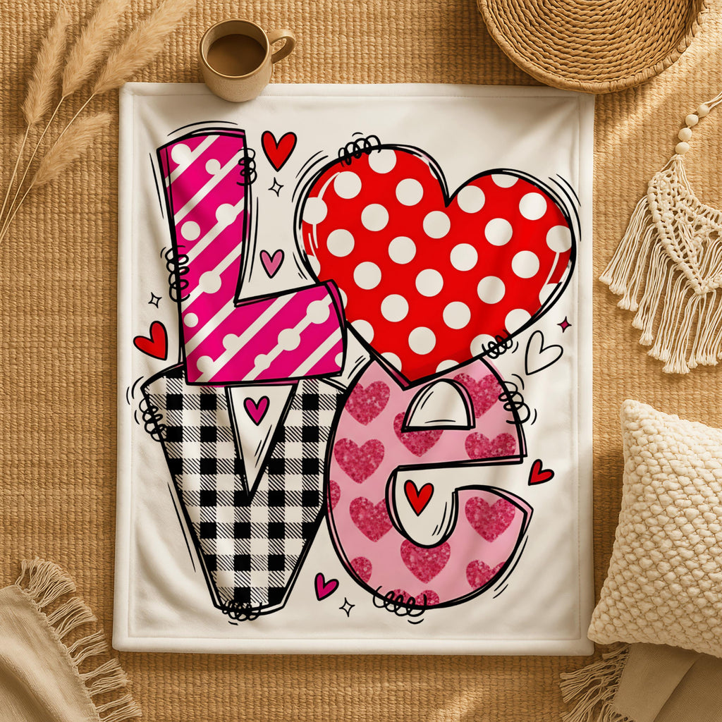 Polka Dot Pattern Love Valentine Blanket, Love Blanket, Perfect Gift for Couples, Valentines Day Blanket, Anniversary Gifts, Gift for Her