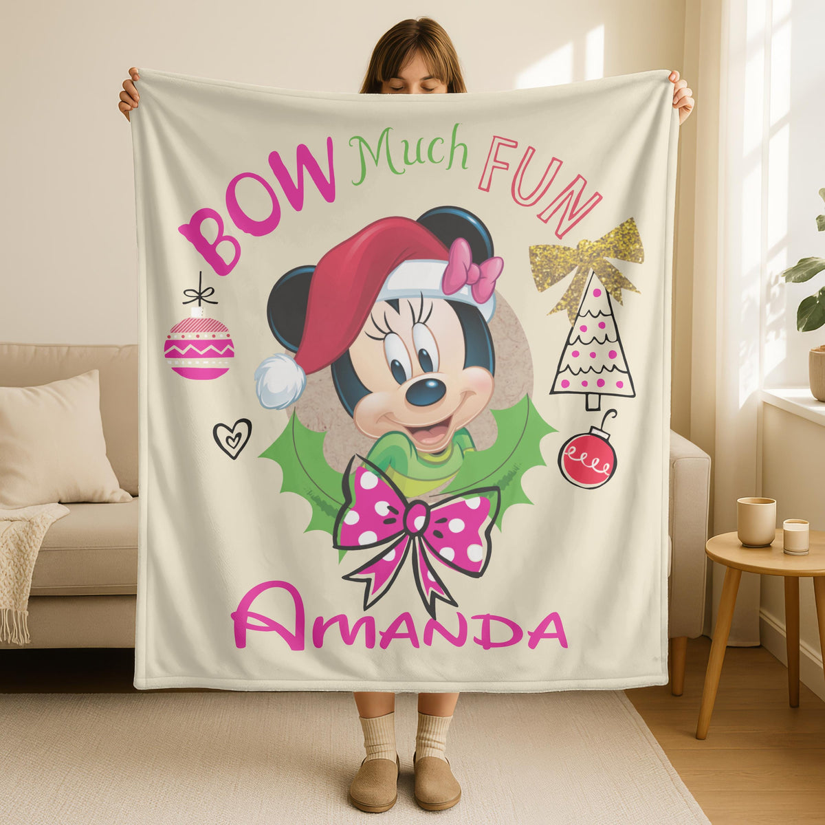 Personalized Disney Bow Much Fun Blanket, Disney Minnie Mouse Blanket,Disney Custom Blanket, Magic Kingdom Blanket, Merry Christmas Blanket