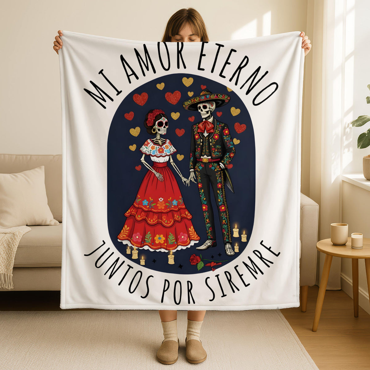 Day of the Dead Skull Quilt Blanket, Mi Amor Eterno Blanket, Skeleton Couple Blanket Gifts, Mexican Valentine Blanket, Valentines Day Gifts