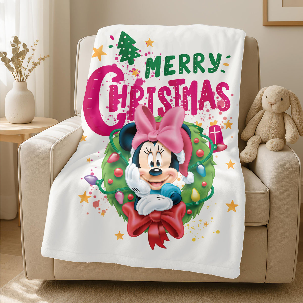 Disney Merry Christmas Blanket,Disney Minnie Mouse Christmas Blanket, Disney Baby Adult Gift, Disney Christmas Blanket, Birthday Girl Gift