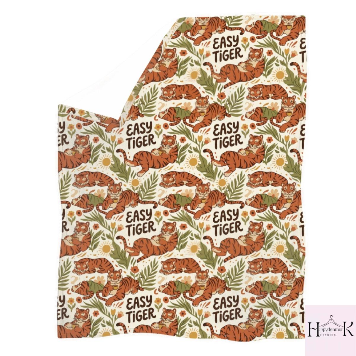 Easy Tiger Blanket, Retro Tiger Floral Fleece Throw, Boho Jungle Animal Blanket, Vintage Botanical Couch Decor, Tiger Lover Gift