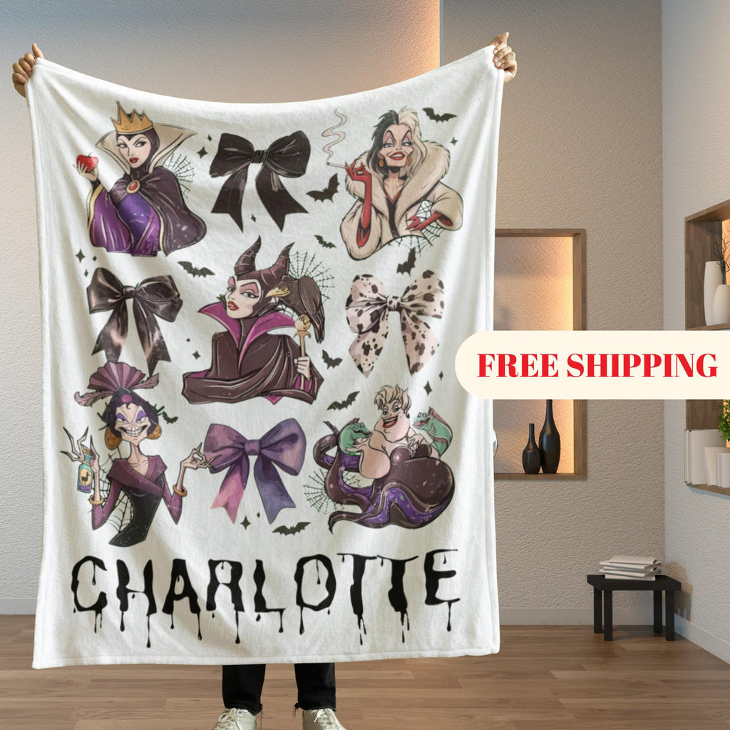 Personalized Disney Villains Blanket, Custom Name Villains Blanket, Disney Halloween Gift, Disney Witch Maleficent Ursula Evil Queen Blanket