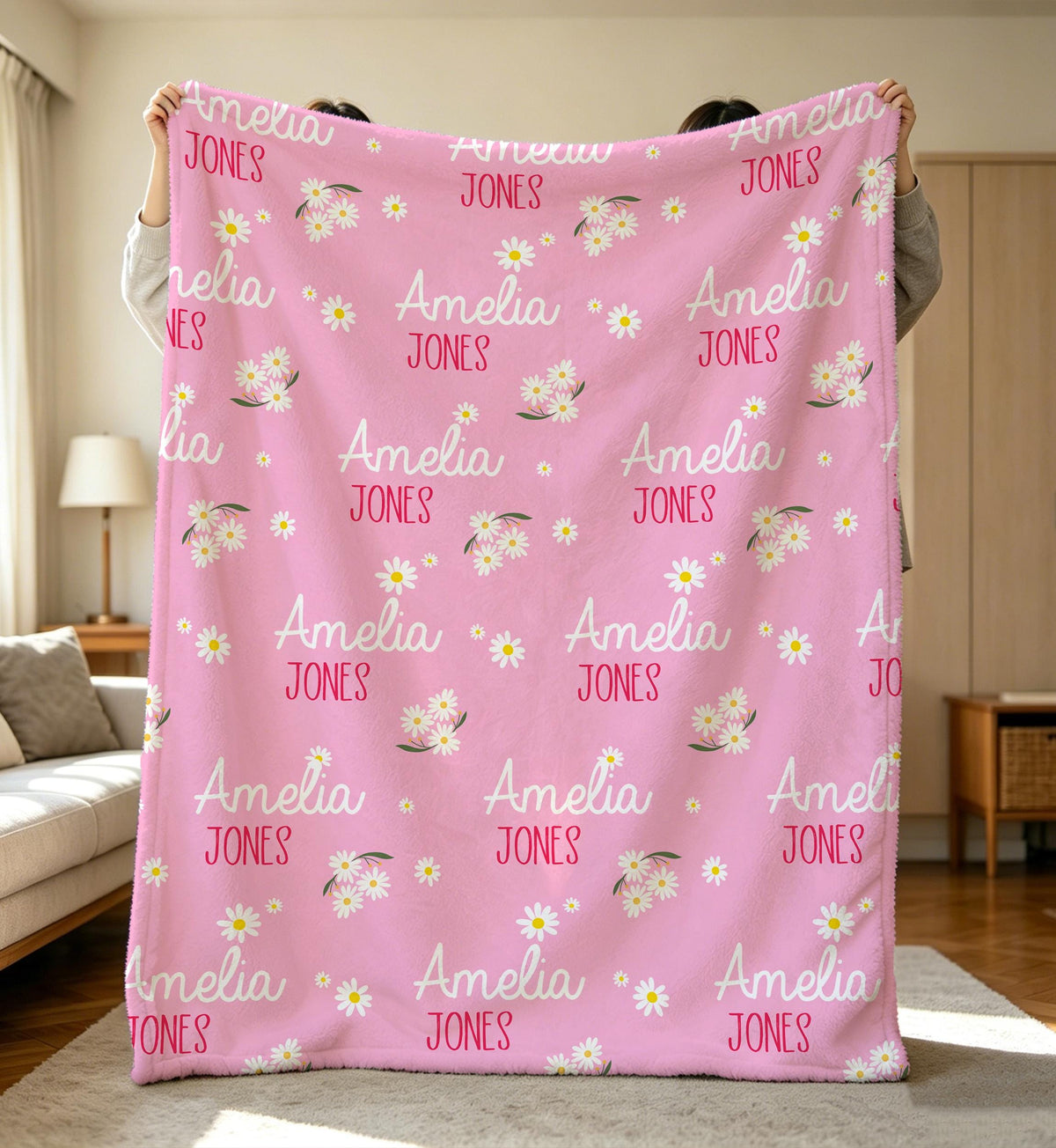 Pink Daisy Name Blanket,Personalized Daisy Flannel Blanket,Boho Daisy Nursery Decor,Baby Girl Gift,Daisy Flower Blanket,Coming Home Outfit