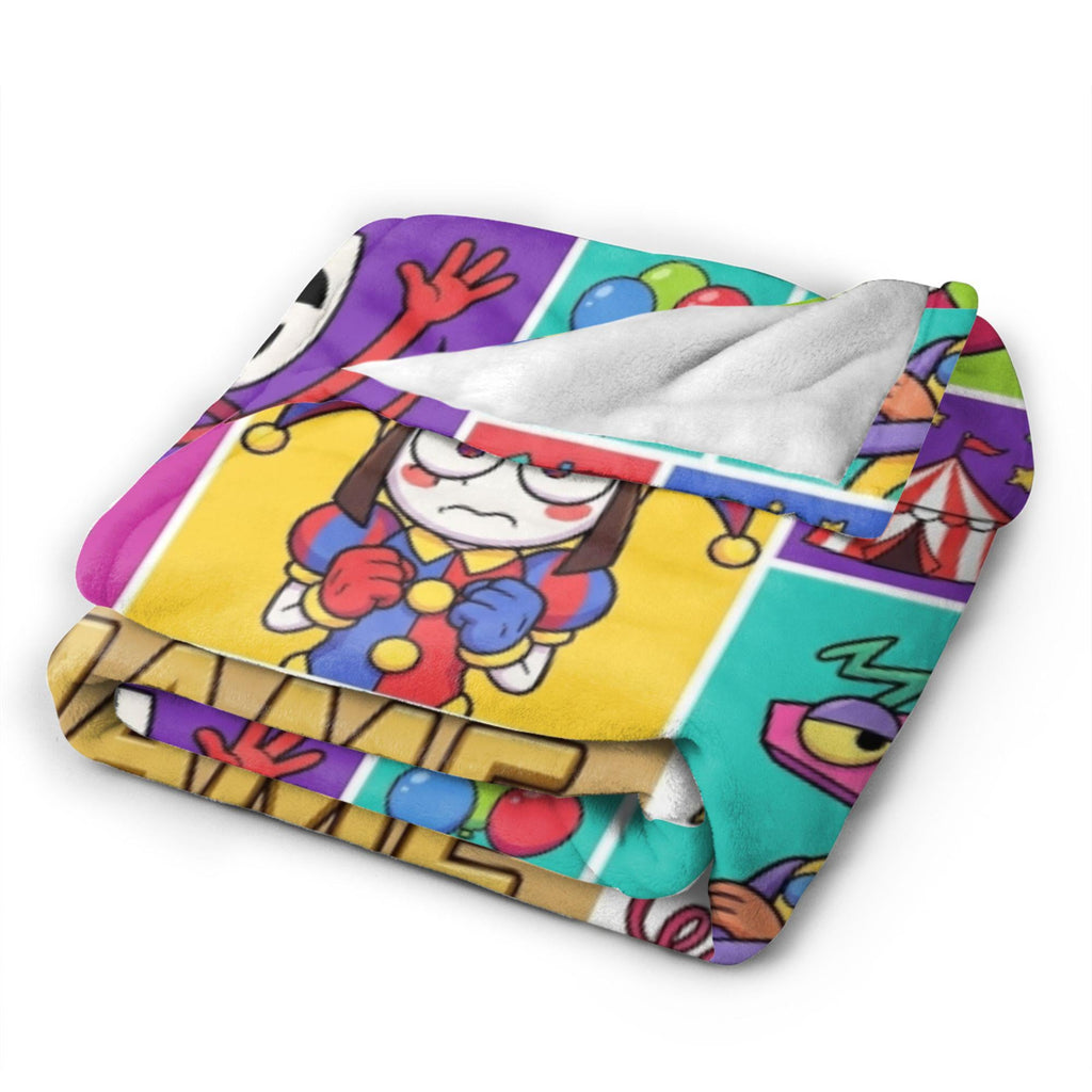 Custom Name TADC Blanket, Colorful Grid Circus Fleece Throw Kids, Cartoon Character Room Decor