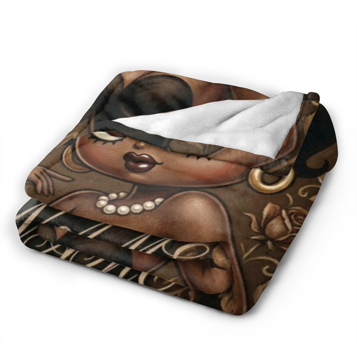 Betty Boop Sepia Portrait Flannel Blanket: Black Dress, Pearls, Roses – Cozy Home Decor