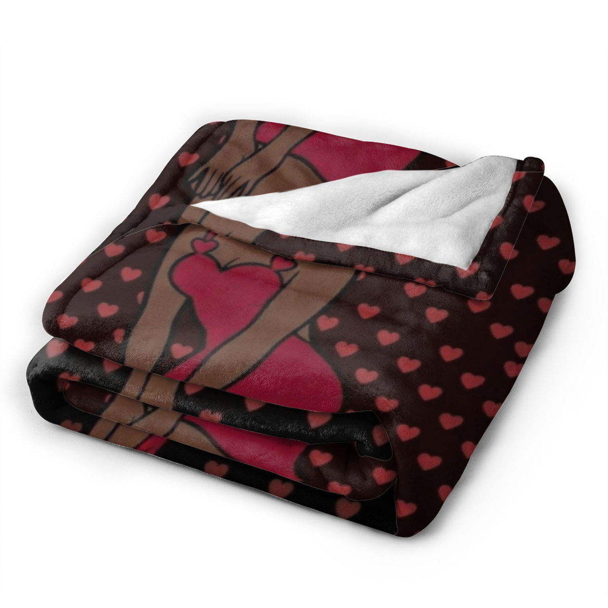 Personalized Betty Boop Heart Pattern Flannel Blanket Cute Red Dress & High Heels Soft Throw for Sofa