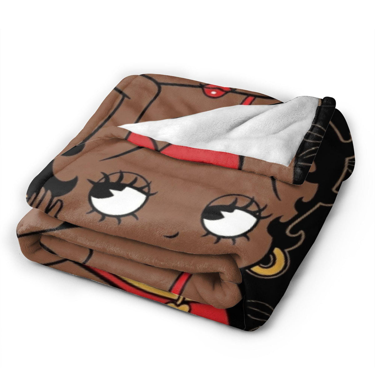 Custom Betty Boop Thinking Pose Flannel Blanket Gold Line Roses Black Background Warm Plush Throw
