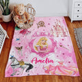 Personalized Disney Princess Blanket,Snow White Belle Ariel Cinderella TIana Rapunzel Blanket,Custom Name Disney Blanket, Birthday Girl Gift