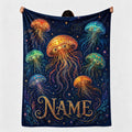 Custom Name Galaxy Jellyfish Blanket, Vibrant Marine Mandala Art Throw
