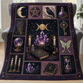 Witchcore Gothic Blanket | Black Cat Amethyst Celestial Moon Sherpa Quilt