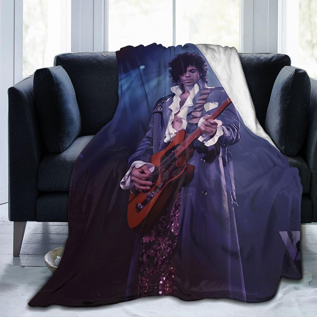 Purple Rock Music Inspired Flannel Blanket, Vintage Guitar Style Throw Blanket, Retro Music Lover Gift, Soft Cozy Home Decor