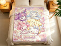 Cute Sanrio Friends Flannel Blanket, Personalized Name Sofa Bed Throw