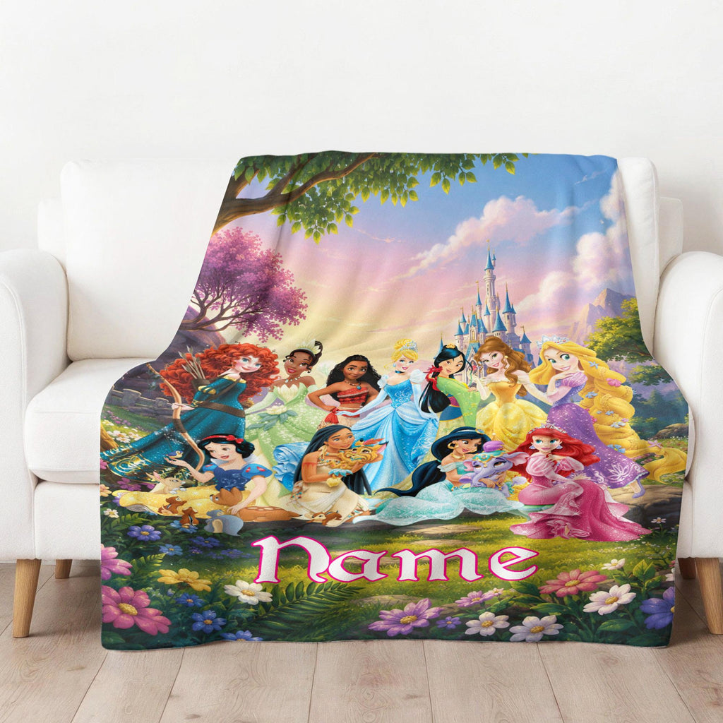 Personalized Disney Princess Blanket, Custom Name Blanket,Princess Group Blanket, Disney Birthday Girl Blanket, Cinderella Ariel Belle Tiana