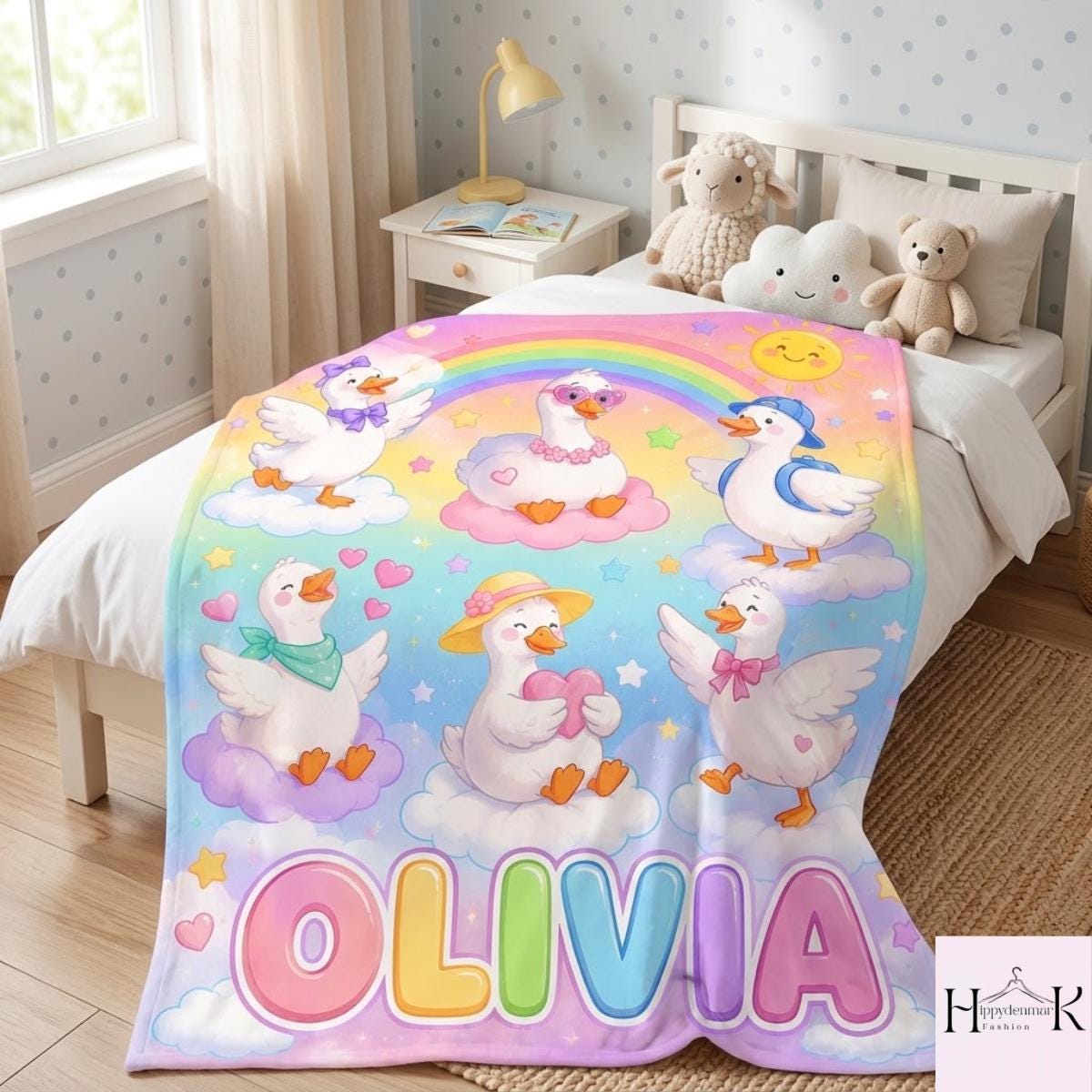Personalized Back to School Goose Blanket, Custom Name Rainbow Fleece Throw, Cute School Goose Blanket, First Day of School Gift