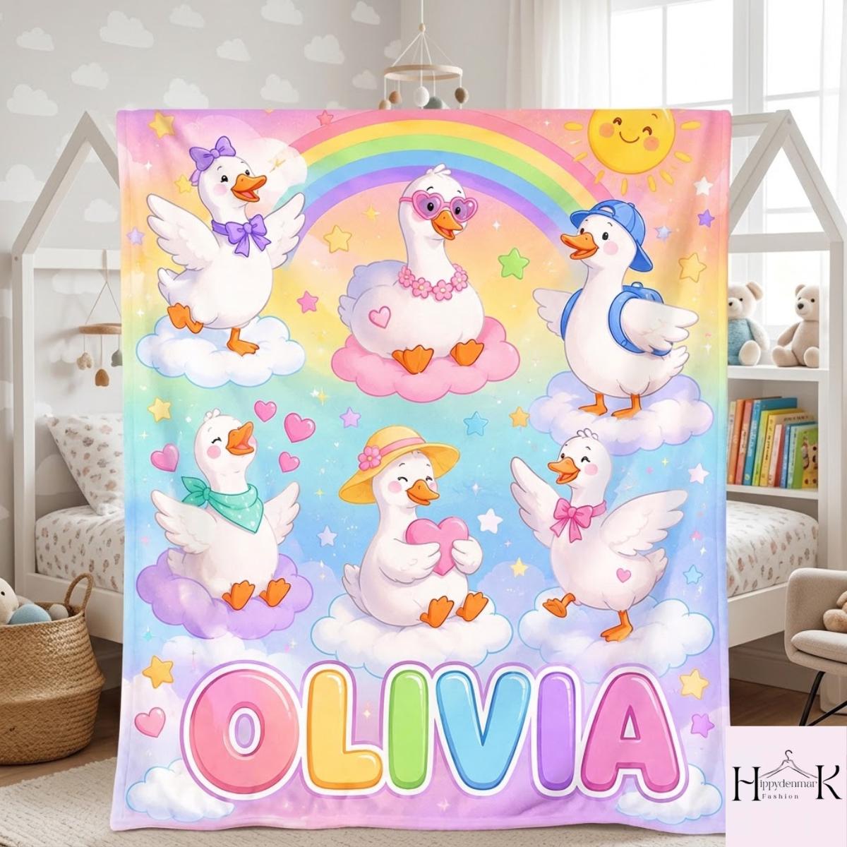 Personalized Back to School Goose Blanket, Custom Name Rainbow Fleece Throw, Cute School Goose Blanket, First Day of School Gift