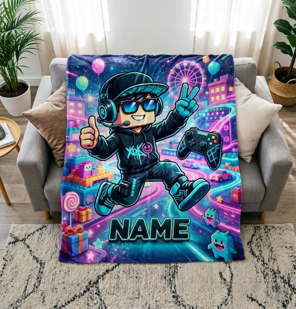 Custom Name Blanket Soft Throw, Gamer Boy Throw, Birthday Gift For Young Boys