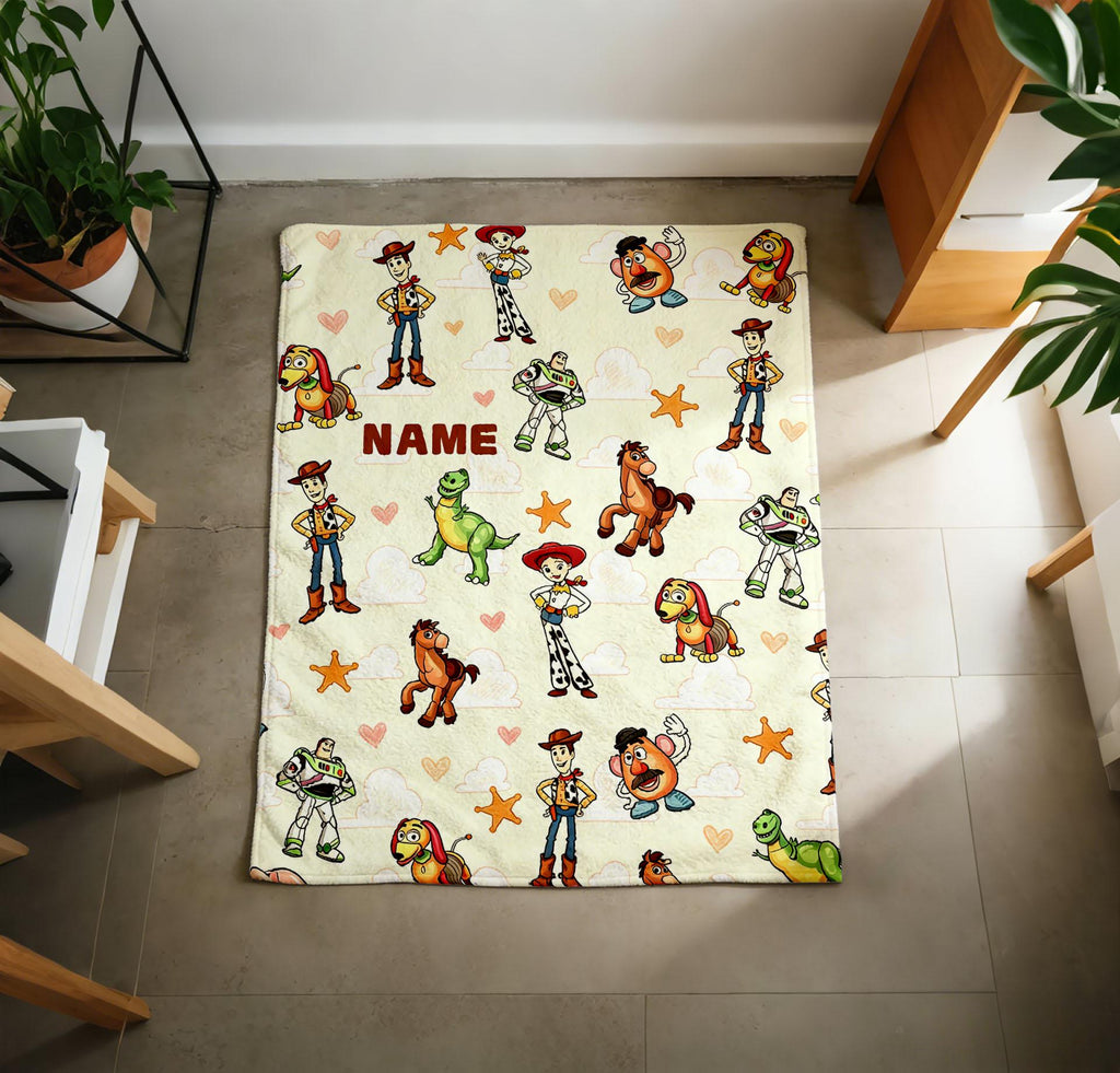 Personalized Toy‑Story Blanket Soft Throw, Custom Name Kids Blanket, Cartoon Character Nursery Throw, Baby Shower Gift