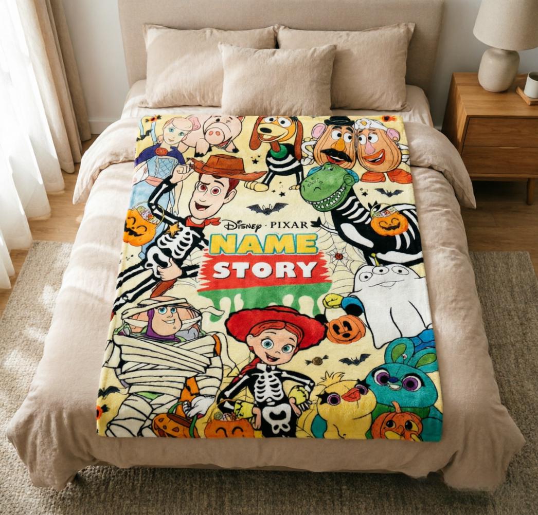 Toy Story Halloween Skeleton Blanket, Custom Name Spooky Throw, Child Gift