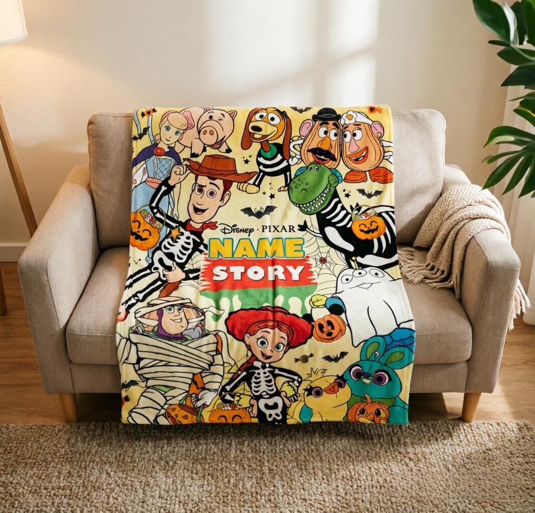 Toy Story Halloween Skeleton Blanket, Custom Name Spooky Throw, Child Gift