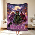 Personalized Witch Sisters Blanket, Custom Name Halloween Throw, Magical Witchcore Gift