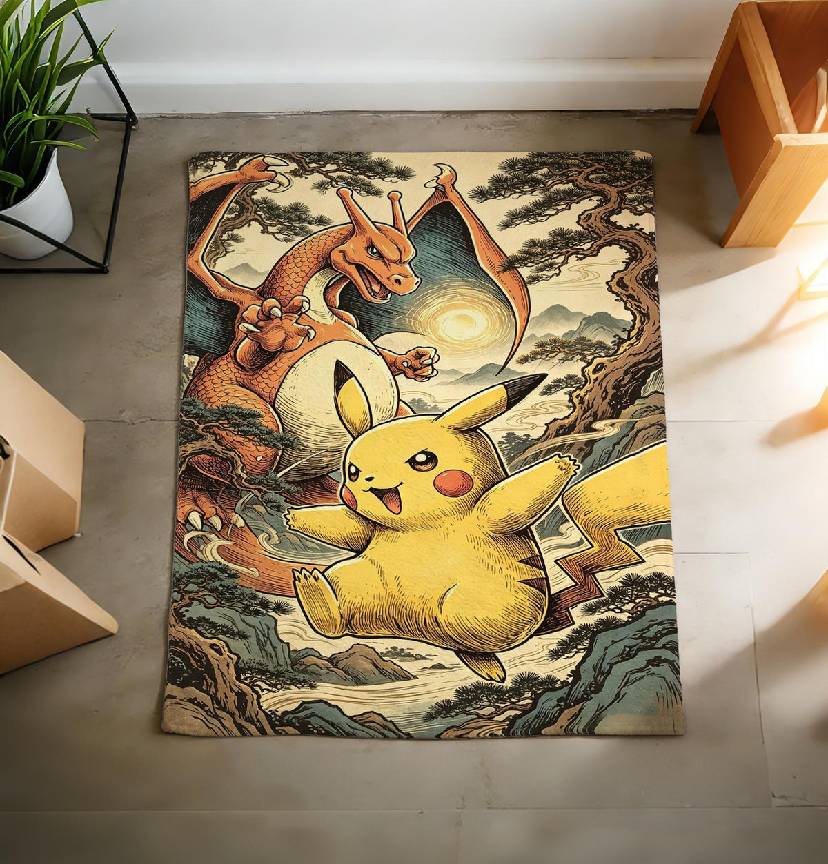 Retro Pikachu Pokeball Blanket, Flannel Throw, All-Season Gaming Decor