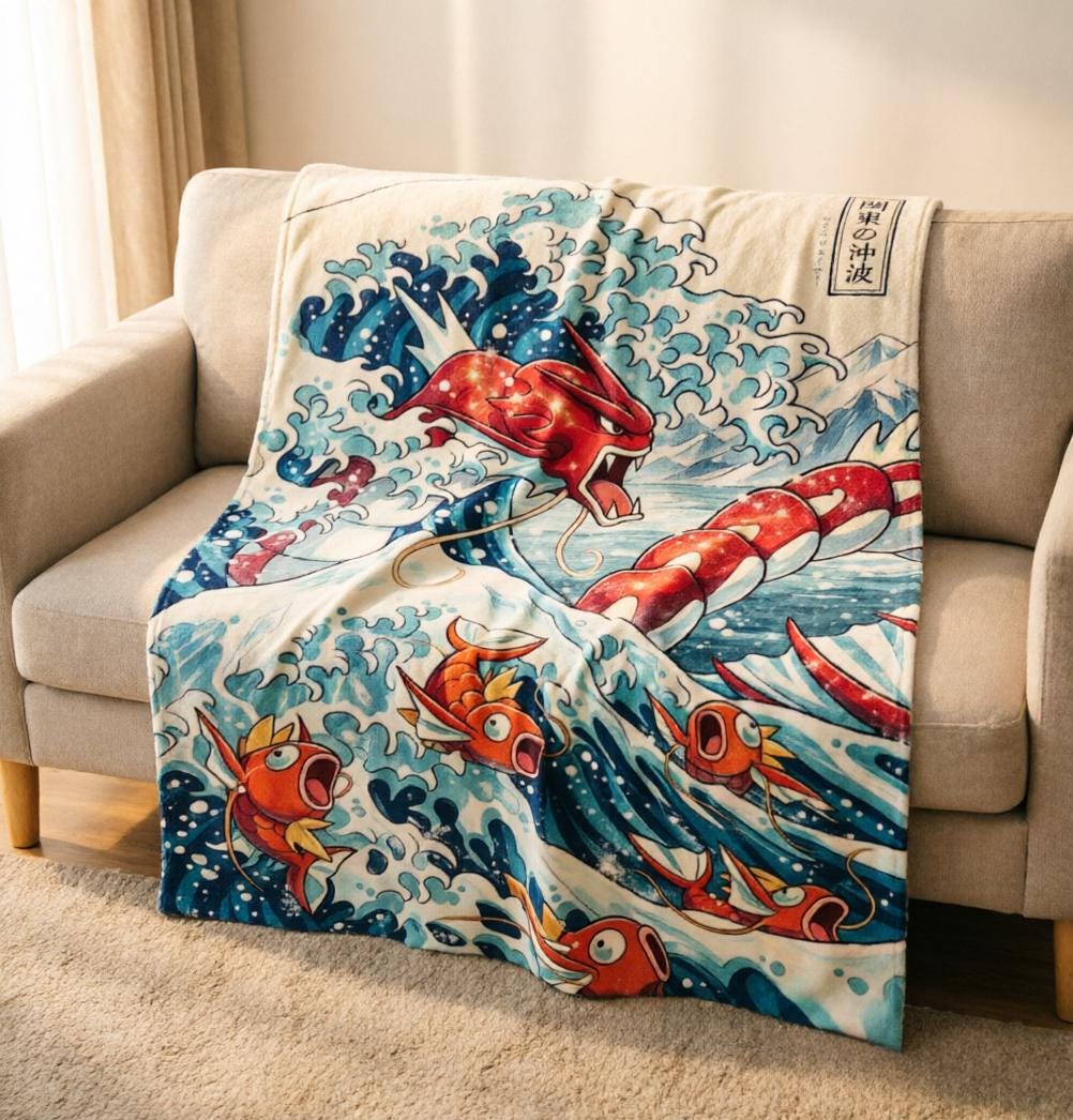 Retro Pikachu Pokeball Blanket, Flannel Throw, All-Season Gaming Decor