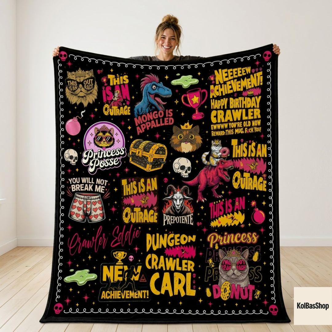 Personalized Dungeon Crawler Carl Blanket, New Achievement Throw Blanket, Geeky Reader Gift, New Achievement Gift, Cozy Gaming Decor