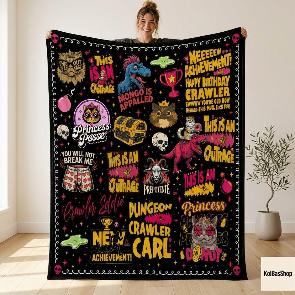Personalized Dungeon Crawler Carl Blanket, New Achievement Throw Blanket, Geeky Reader Gift, New Achievement Gift, Cozy Gaming Decor