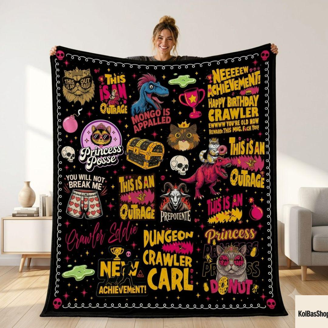 Personalized Dungeon Crawler Carl Blanket, New Achievement Throw Blanket, Geeky Reader Gift, New Achievement Gift, Cozy Gaming Decor