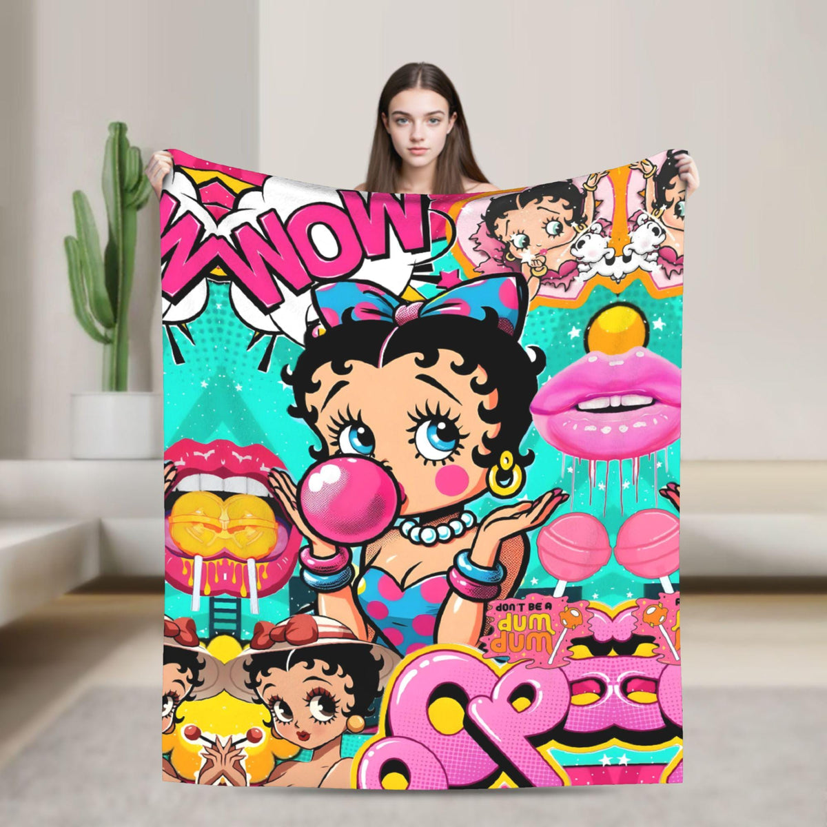 Vintage Cartoon Girl Halloween Flannel Blanket, Cute Retro Character Throw Blanket, Soft Cozy Fleece Blanket, Spooky Room Decor Gift