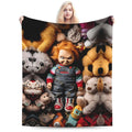 Creepy Doll Halloween Fleece Blanket, Horror Theme Throw Blanket, Spooky Gothic Blanket, Soft Cozy Gift for Horror Lovers