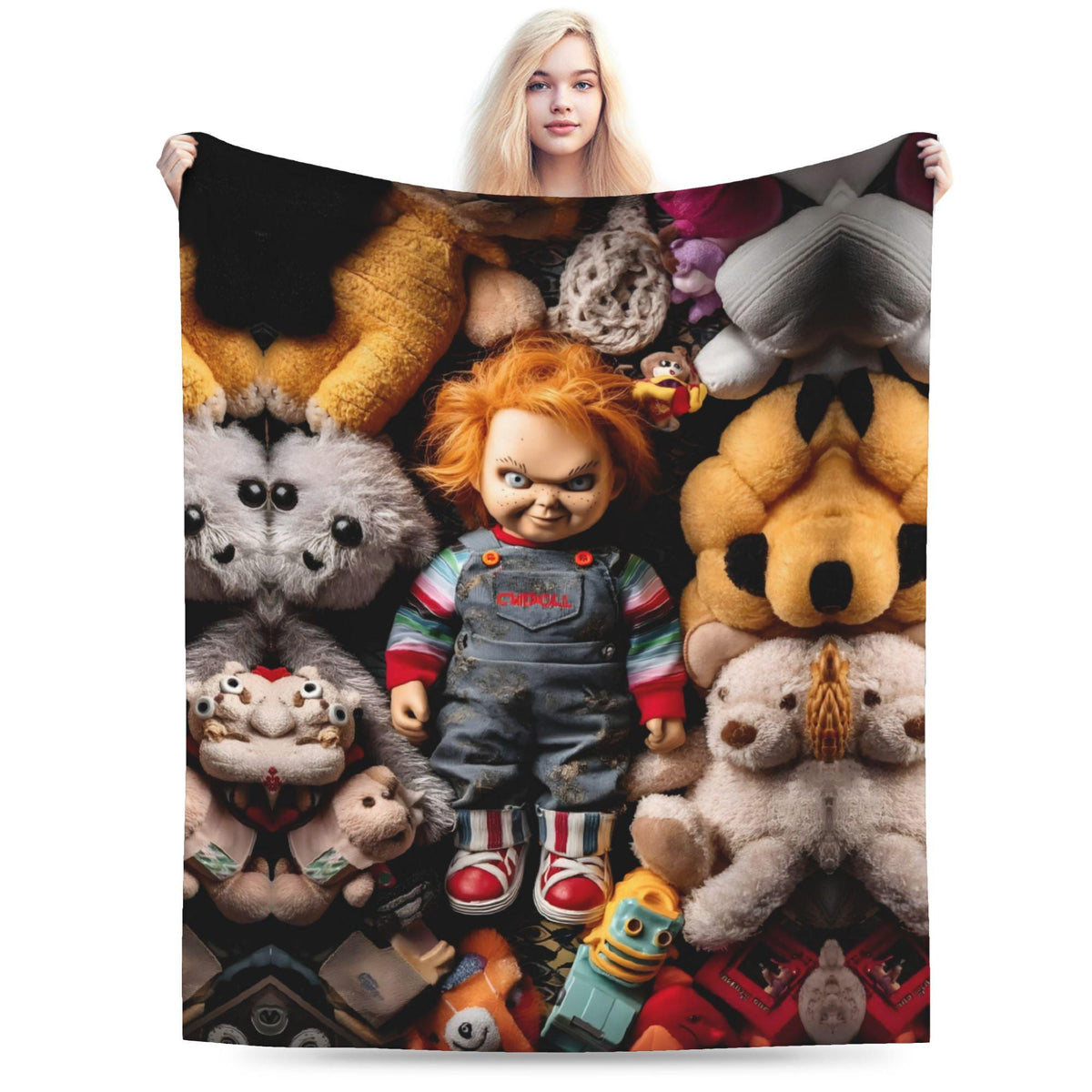 Creepy Doll Halloween Fleece Blanket, Horror Theme Throw Blanket, Spooky Gothic Blanket, Soft Cozy Gift for Horror Lovers