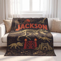 Custom Dinosaur Blanket for Boys, Personalized T-Rex Flannel Throw, Jurassic Theme Kids Bedding, Birthday Gift for Nephew Son Toddler