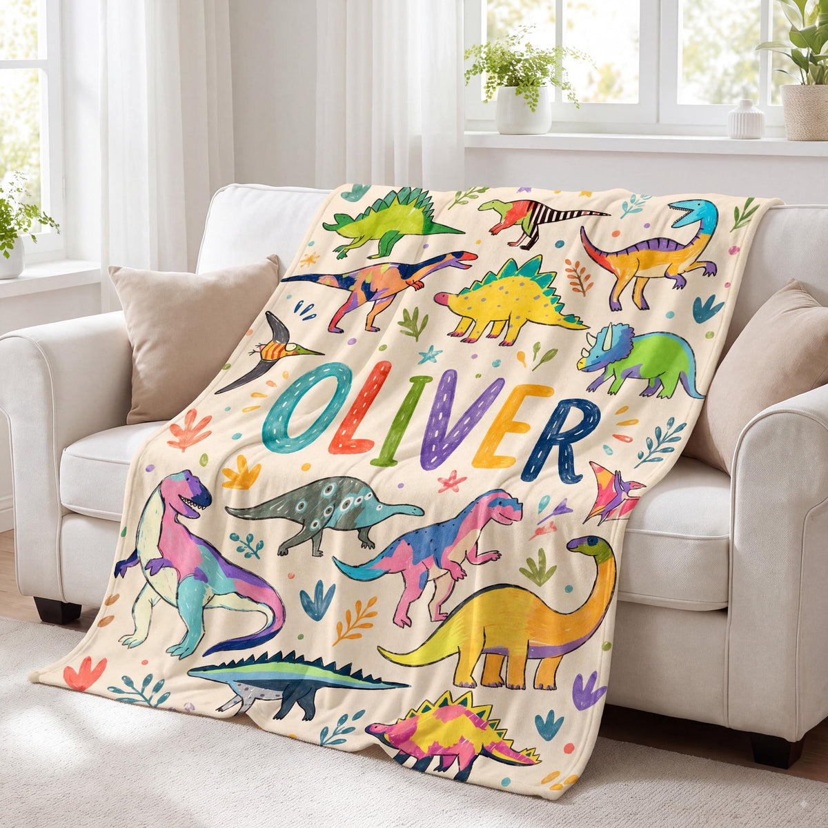 Personalized Dinosaur Blanket, Custom Name Flannel Throw for Kids & Toddler Boys, Cute Nursery Decor, Unique Baby Shower Birthday Gift