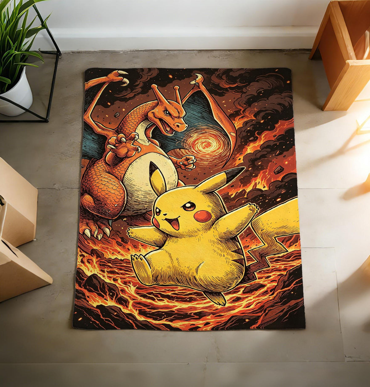Japanese Style Charizard Blanket Soft Throw, Ukiyo-e Pokemon Art Throw, Otaku Housewarming Gift