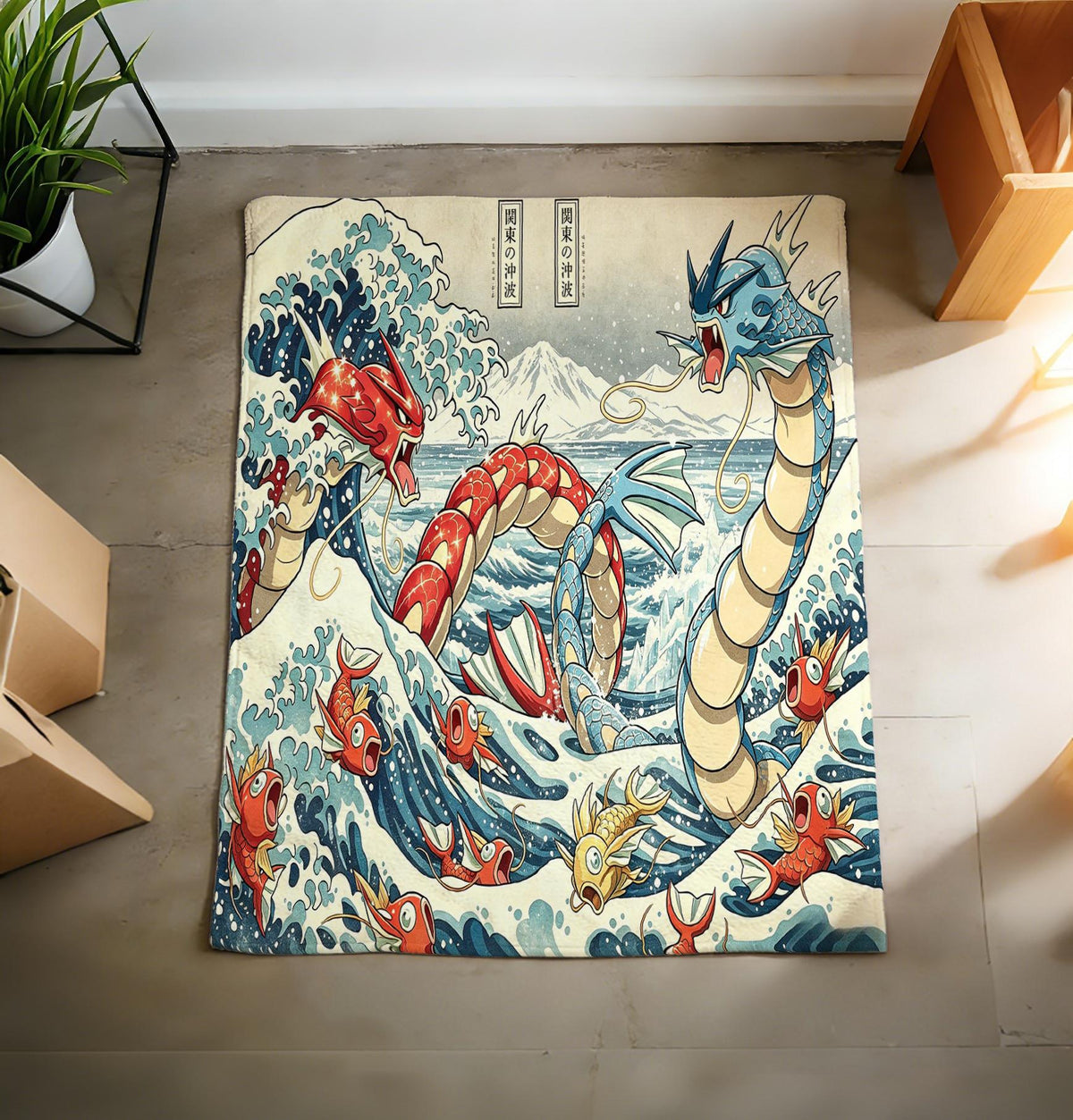 Japanese Style Charizard Blanket Soft Throw, Ukiyo-e Pokemon Art Throw, Otaku Housewarming Gift