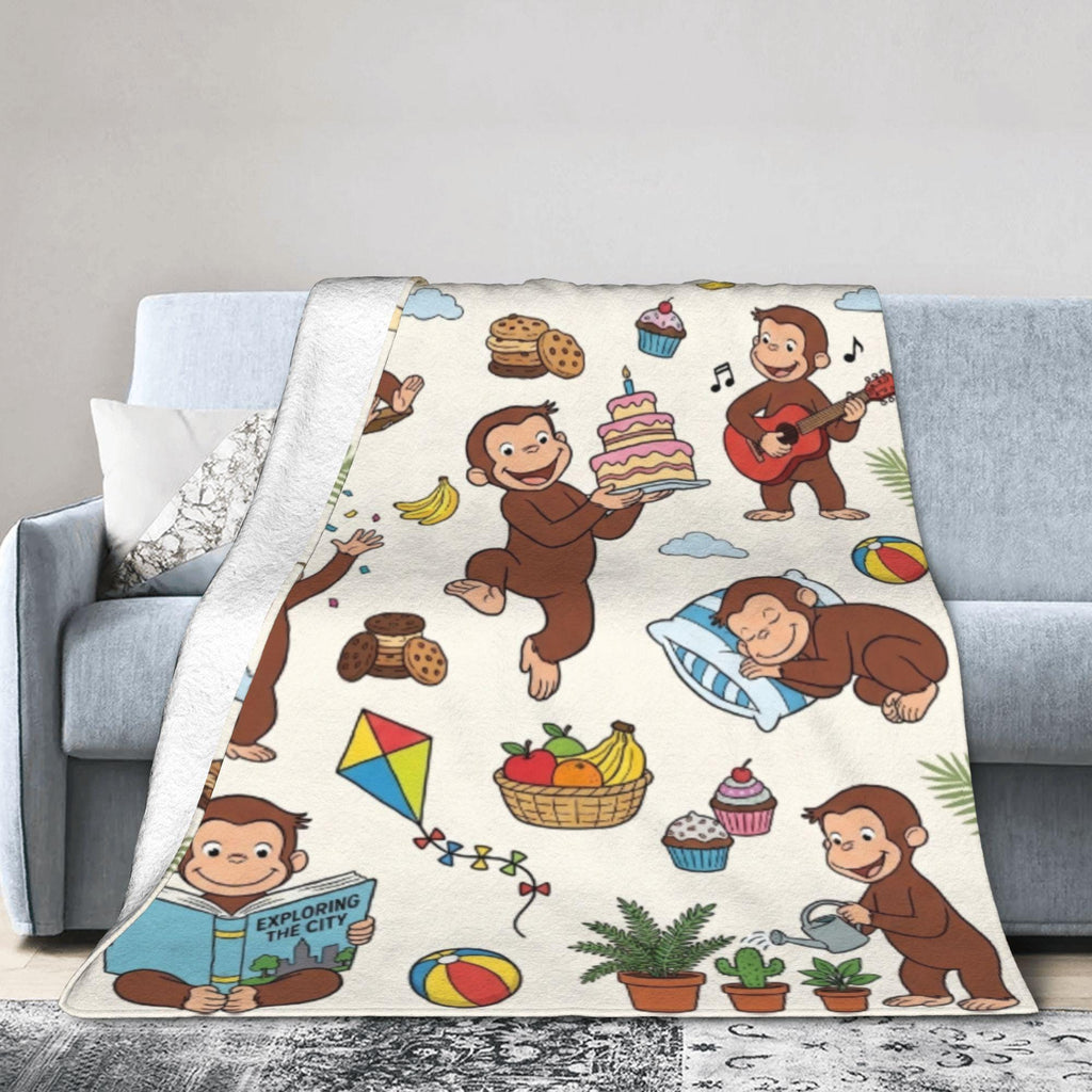 Personalized Curious George Fleece Blanket, Custom Name Birthday Throw, Kids Snuggle Blanket