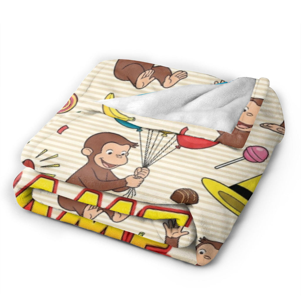 Custom Name Curious George Birthday Fleece Blanket, Party Balloon Monkey Throw