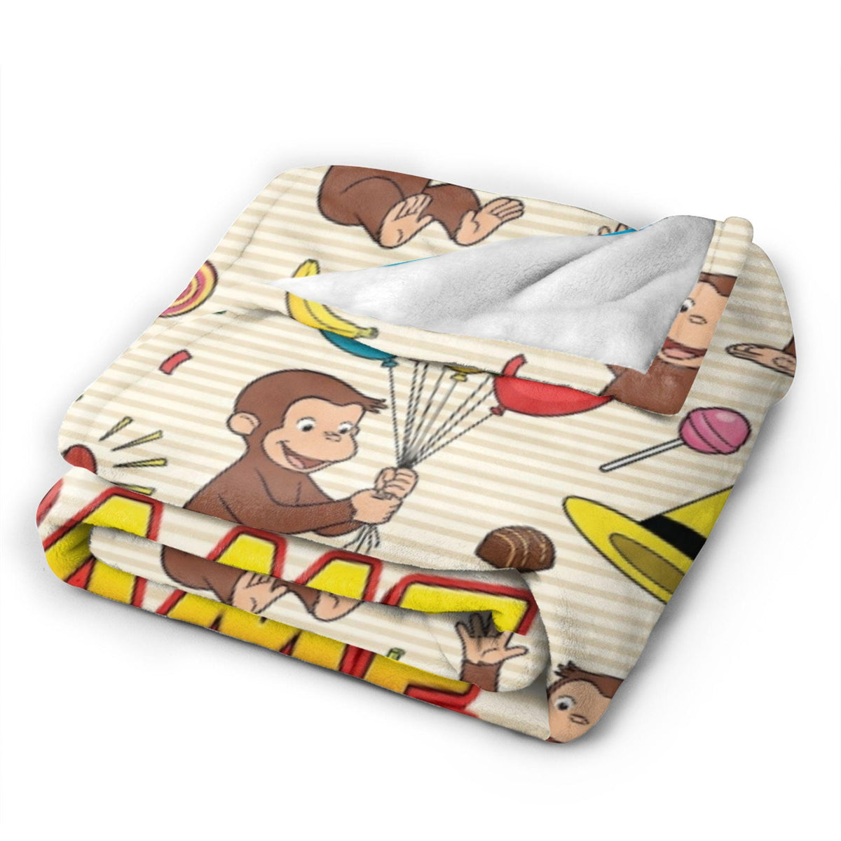 Custom Name Curious George Birthday Fleece Blanket, Party Balloon Monkey Throw