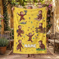 Personalized Curious George Blanket, Custom Name Sunshine Monkey Throw, Kids Garden Picnic Blanket, Birthday Gift for Boys and Girls