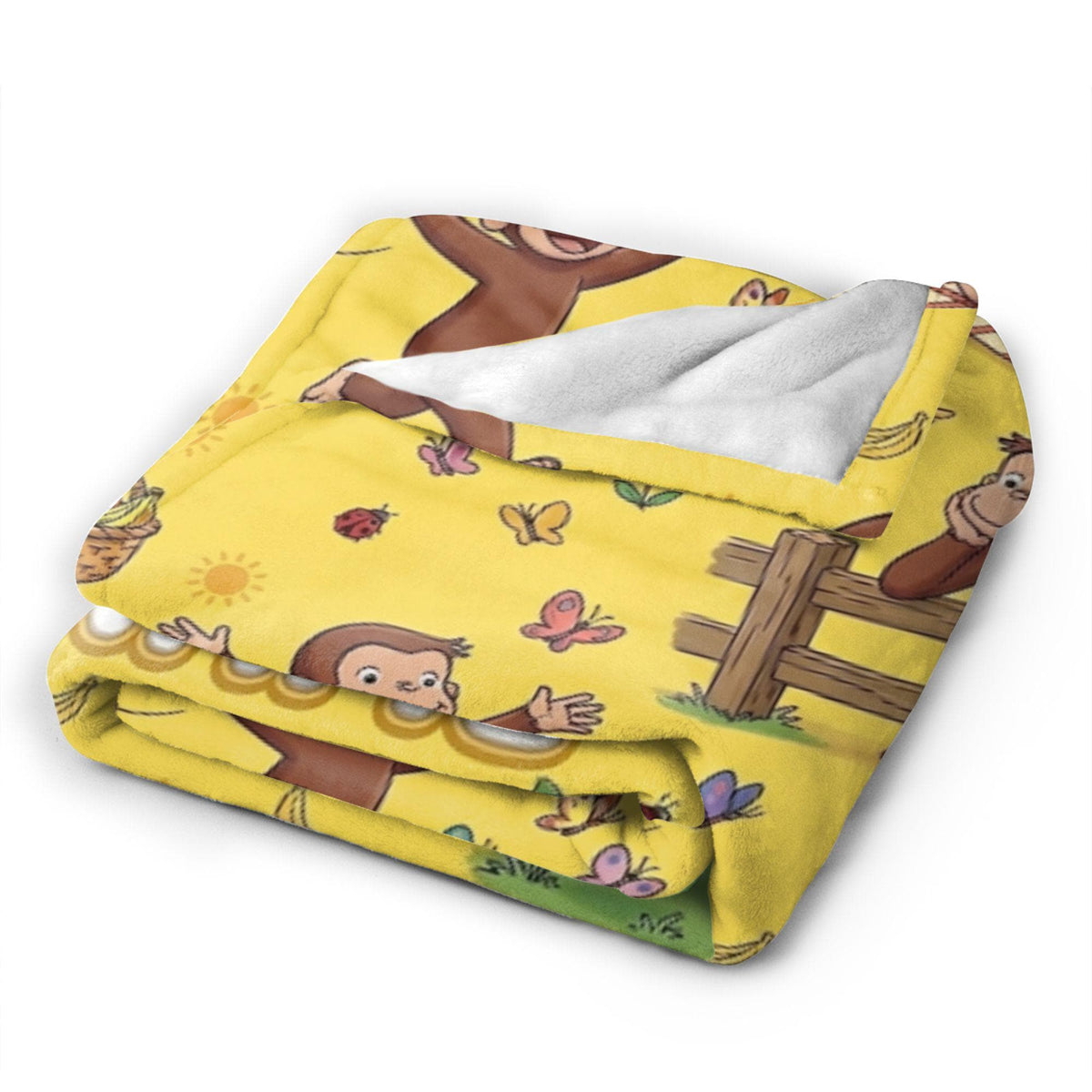 Personalized Curious George Blanket, Custom Name Sunshine Monkey Throw, Kids Garden Picnic Blanket, Birthday Gift for Boys and Girls
