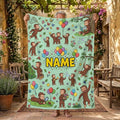 Personalized Curious George Forest Blanket, Custom Name Nature Explorer Monkey Throw, Kids Green Blanket, Birthday Gift Boys Girls
