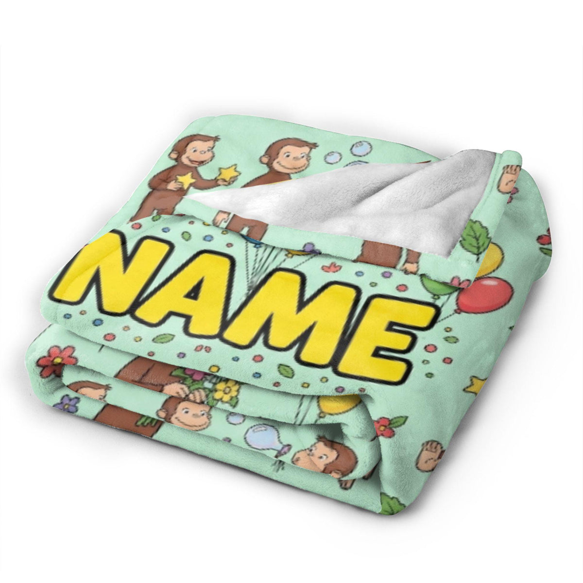 Personalized Curious George Forest Blanket, Custom Name Nature Explorer Monkey Throw, Kids Green Blanket, Birthday Gift Boys Girls