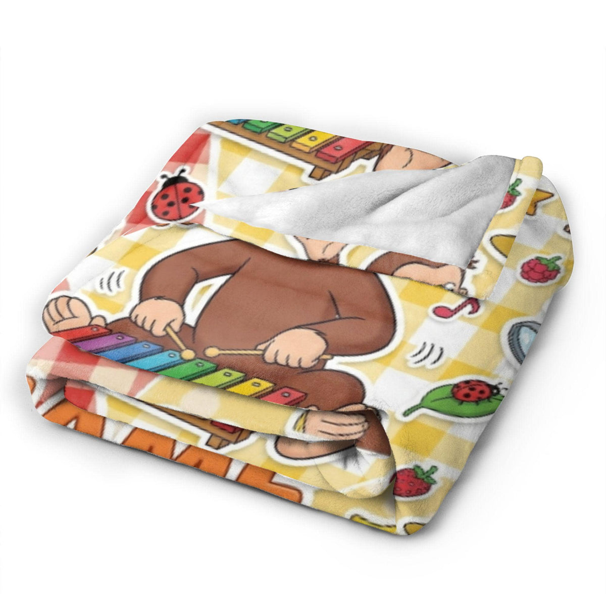 Personalized Curious George Monkey Blanket, Custom Name Music Party Throw