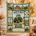 Tractor Quilt Blanket, Farmhouse Bedding Throw, Boys Room Decor (Custom Name)