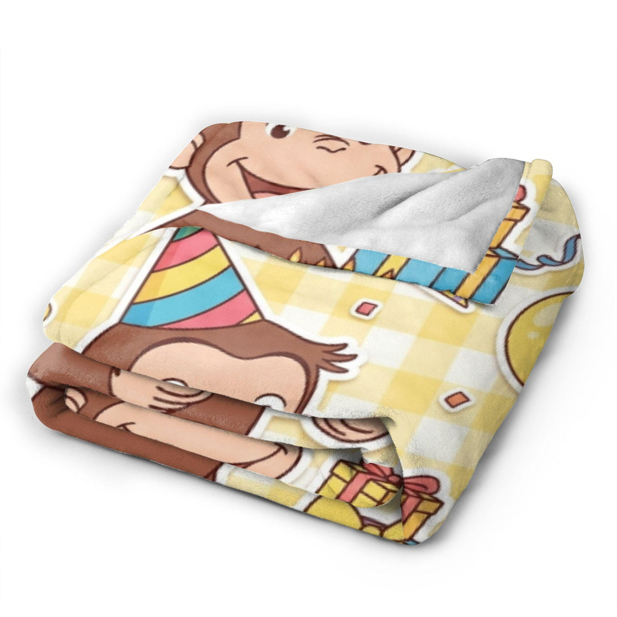 Personalized Curious George Birthday Blanket, Custom Name Party Cake Monkey Throw, Kids Celebration Blanket, Birthday Gift Boys Girls